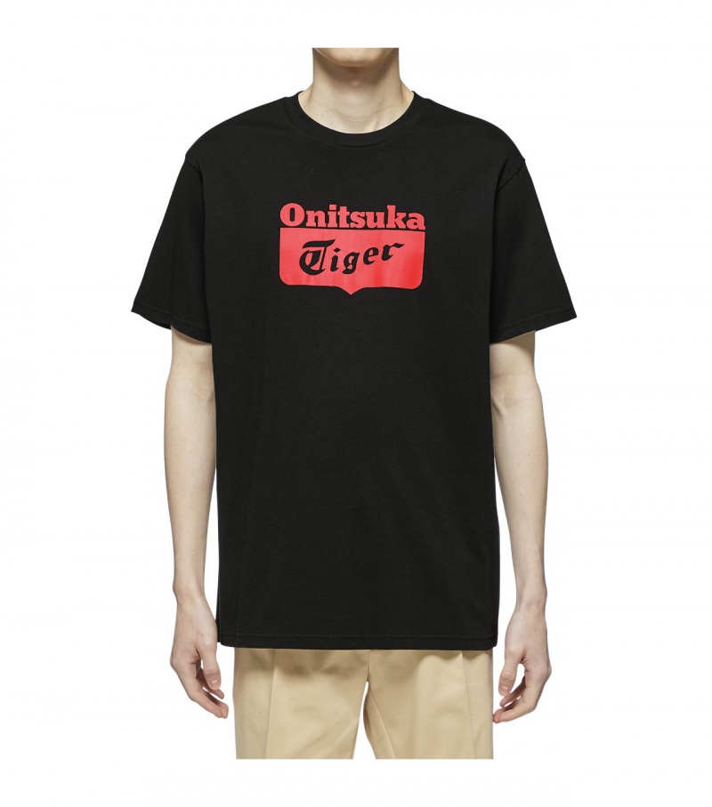 Black / Red Onitsuka Tiger Logo T Shirts | 41596-WRKG