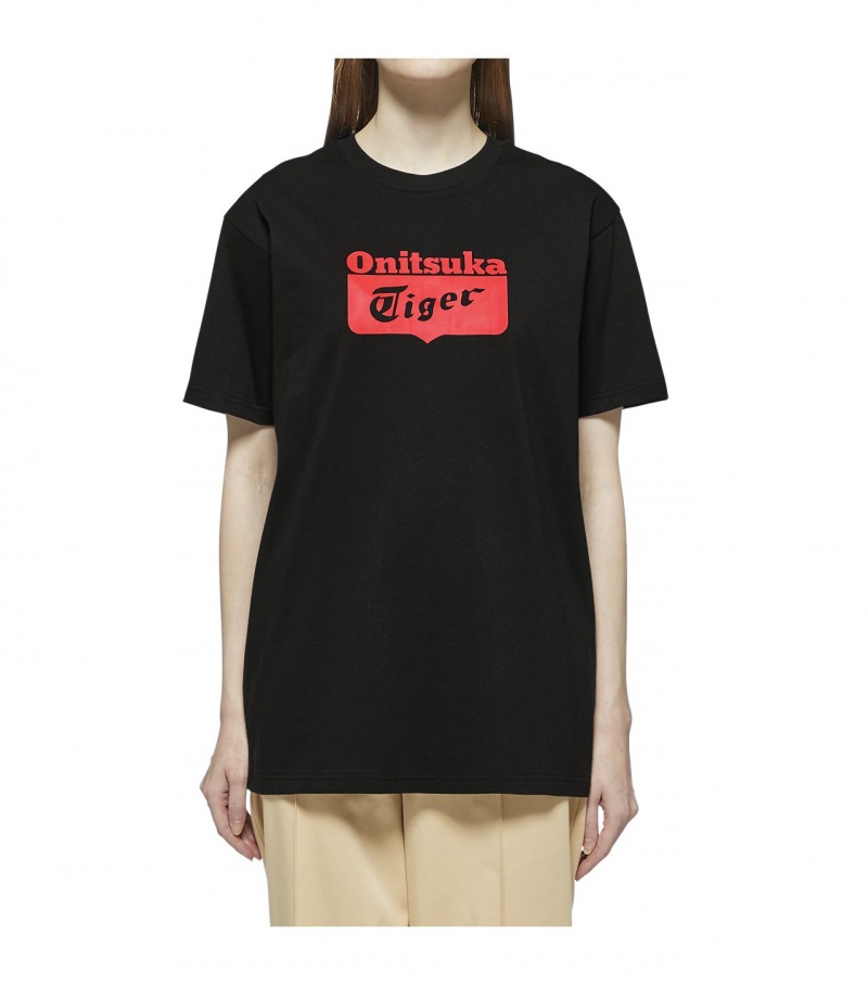 Black / Red Onitsuka Tiger Logo T Shirts | 41596-WRKG