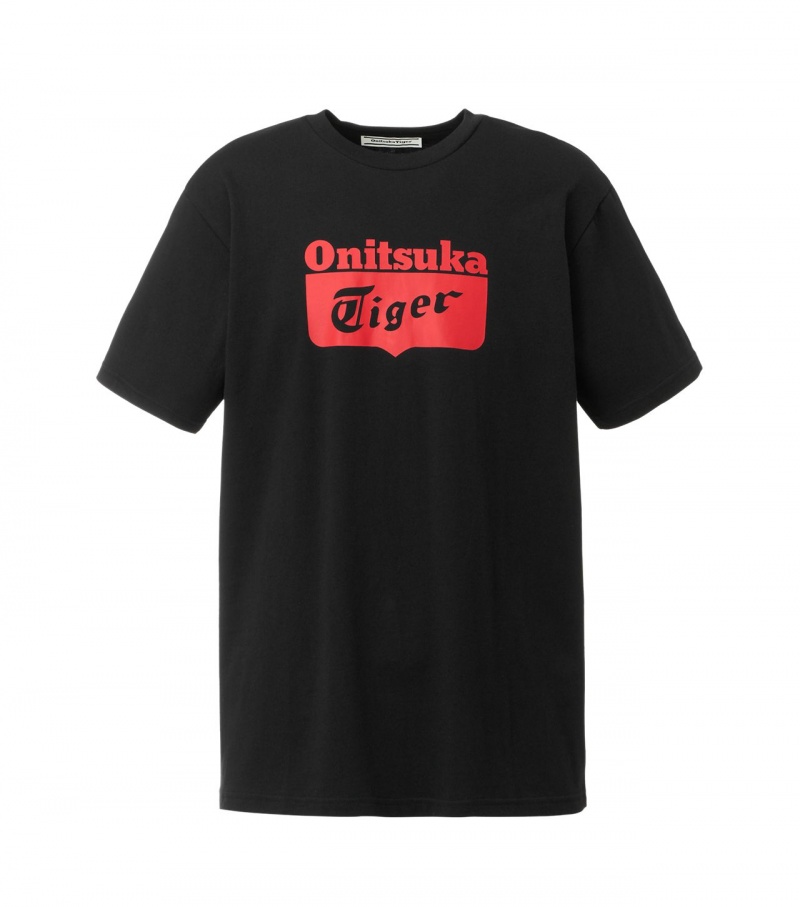 Black / Red Onitsuka Tiger Logo T Shirts | 41596-WRKG