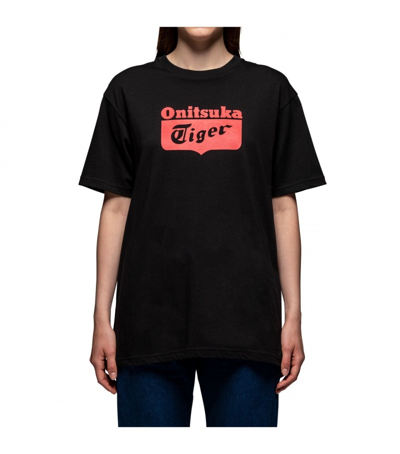 Black / Red Onitsuka Tiger T Shirts | 14083-UJEC