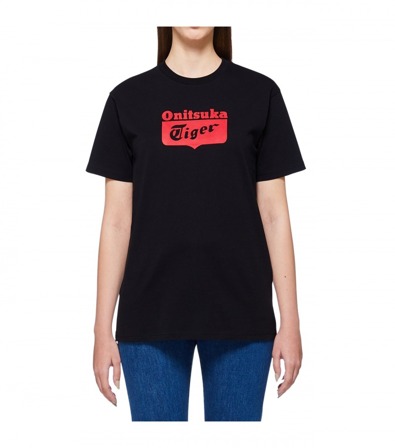 Black / Red Onitsuka Tiger T Shirts | 46829-BFGR