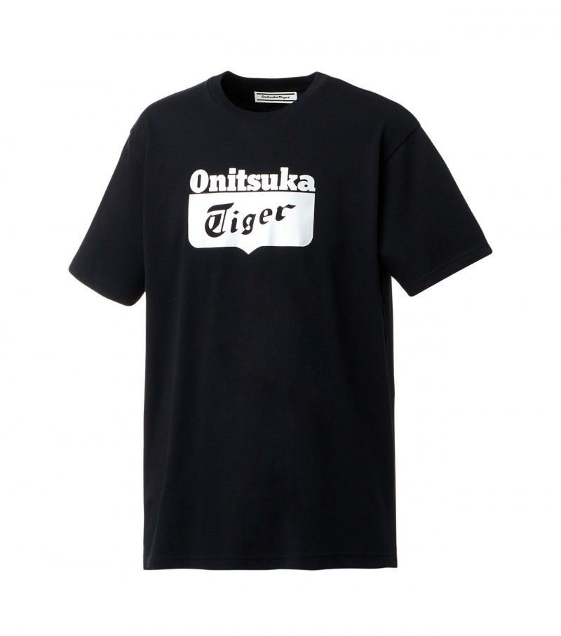 Black / Silver Onitsuka Tiger Logo T Shirts | 15947-HYSW