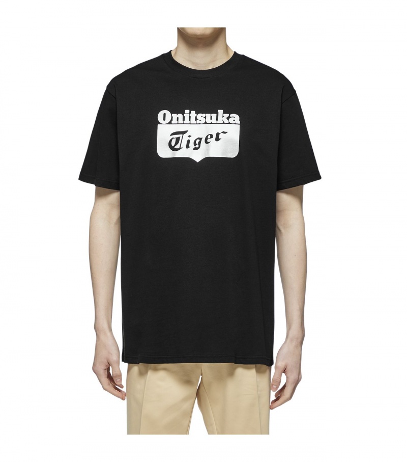 Black / Silver Onitsuka Tiger Logo T Shirts | 15947-HYSW