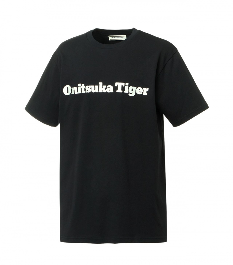 Black / Silver Onitsuka Tiger Logo T Shirts | 87654-RZFQ