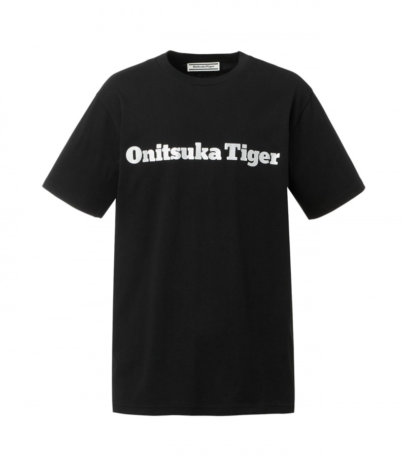 Black / Silver Onitsuka Tiger Logo T Shirts | 87654-RZFQ