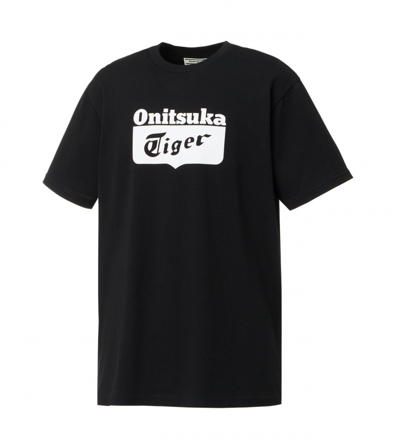 Black / White Onitsuka Tiger Logo T Shirts | 28415-WADQ