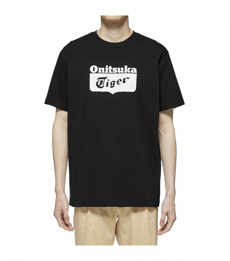 Black / White Onitsuka Tiger Logo T Shirts | 28415-WADQ