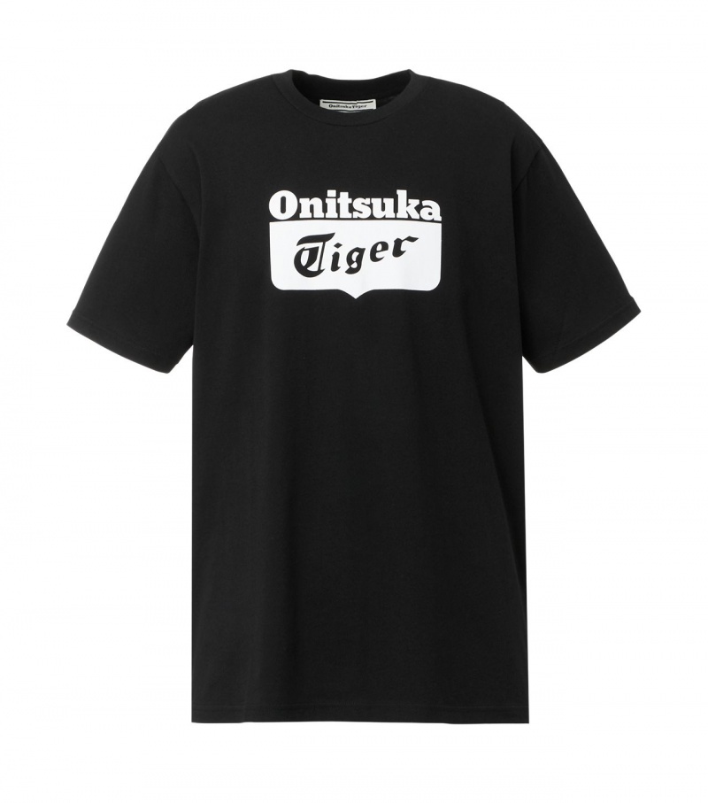 Black / White Onitsuka Tiger Logo T Shirts | 28415-WADQ