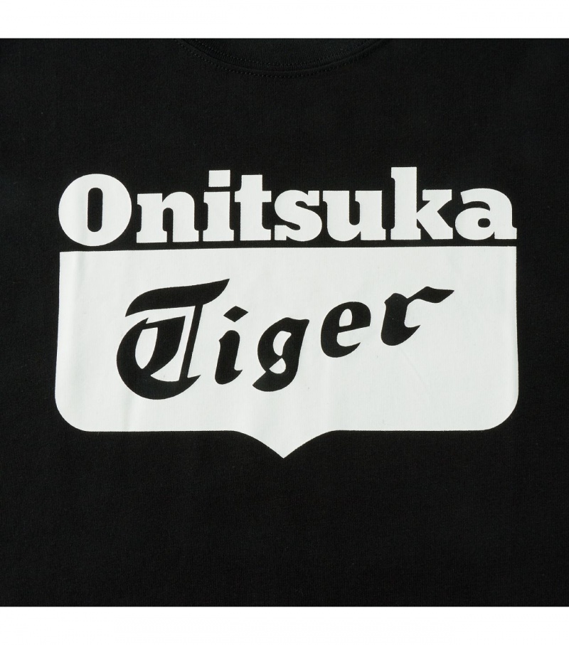 Black / White Onitsuka Tiger Logo T Shirts | 17928-PDCZ