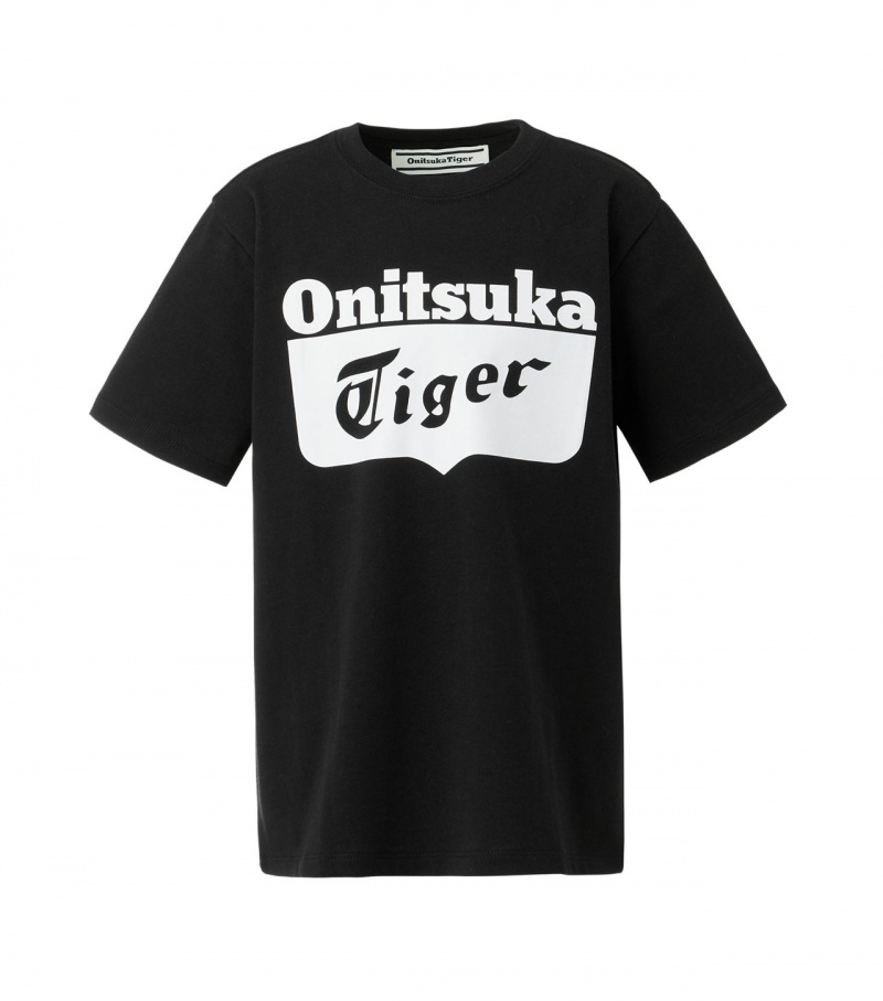 Black / White Onitsuka Tiger Logo T Shirts | 17928-PDCZ