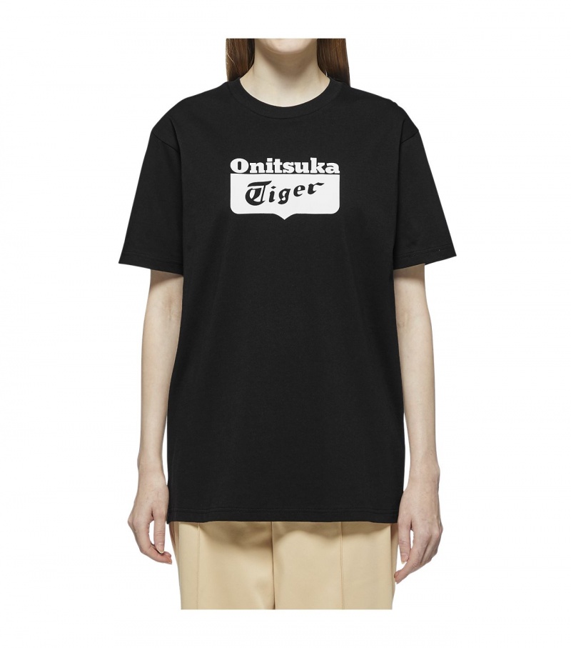 Black / White Onitsuka Tiger Logo T Shirts | 71350-ZFVE