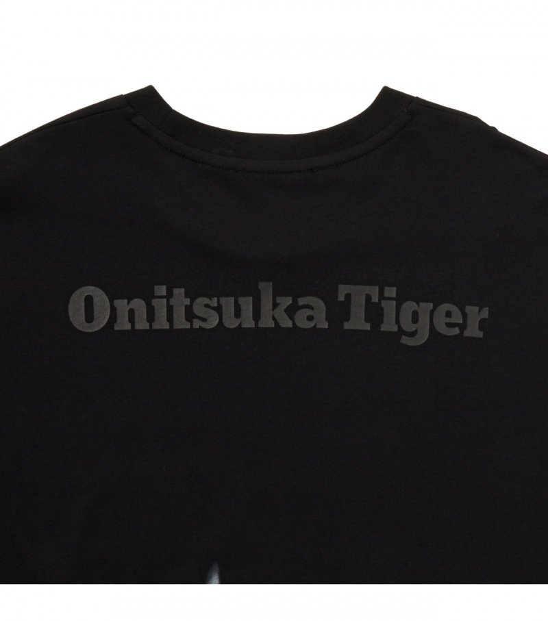 Black / White Onitsuka Tiger Ls Graphic T Shirts | 52360-ZBVU