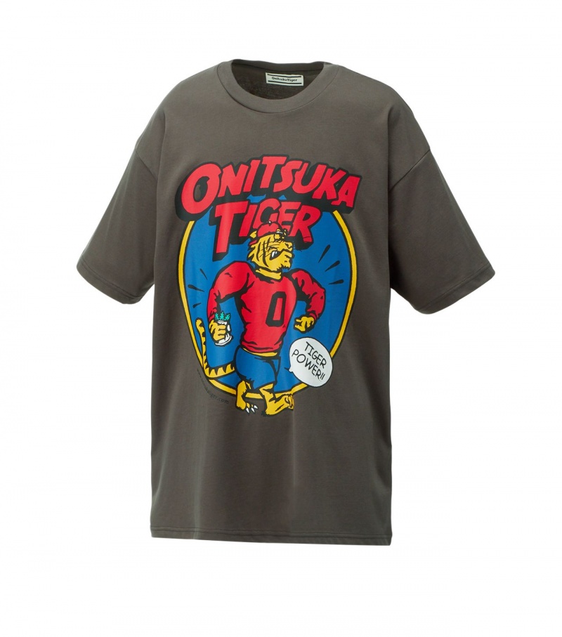 Dark Grey Onitsuka Tiger Graphic T Shirts | 20975-AOEF