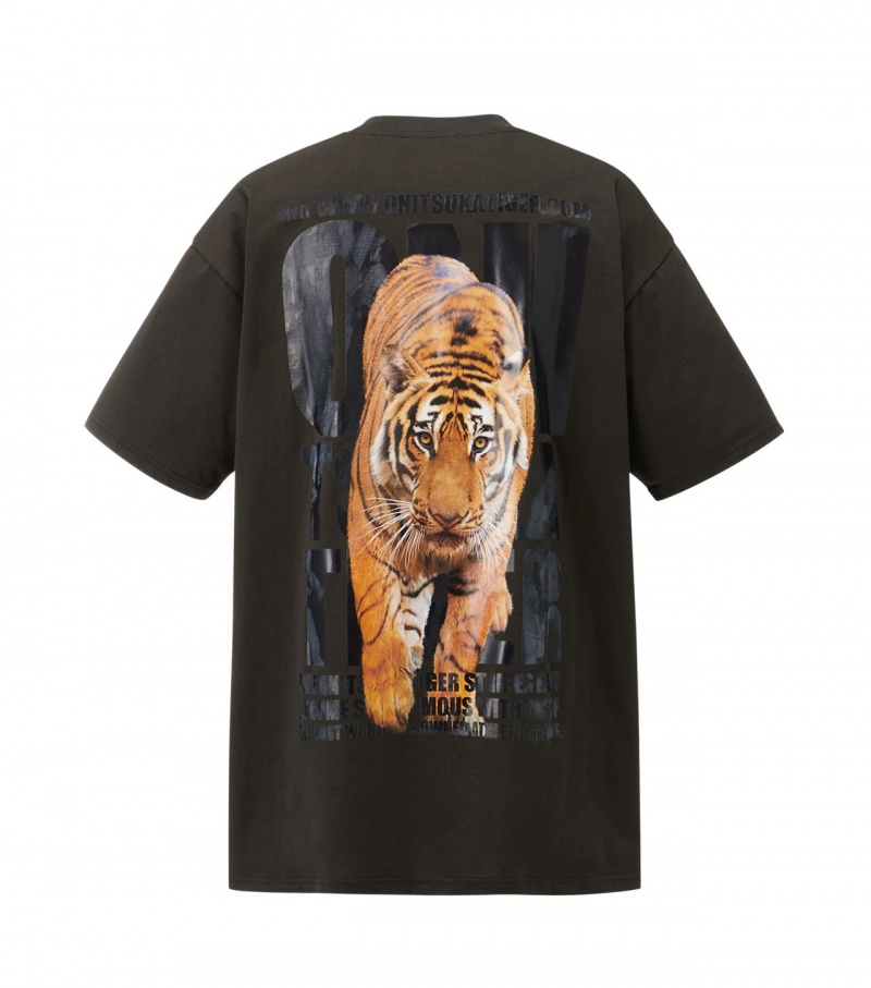 Dark Grey Onitsuka Tiger Graphic T Shirts | 42517-ASFK