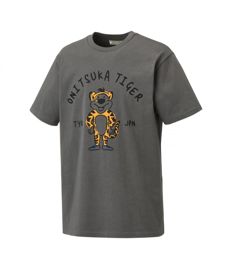 Grey Onitsuka Tiger Graphic T Shirts | 47130-MVXR