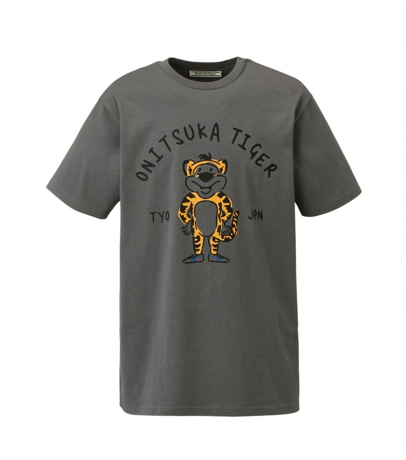 Grey Onitsuka Tiger Graphic T Shirts | 47130-MVXR