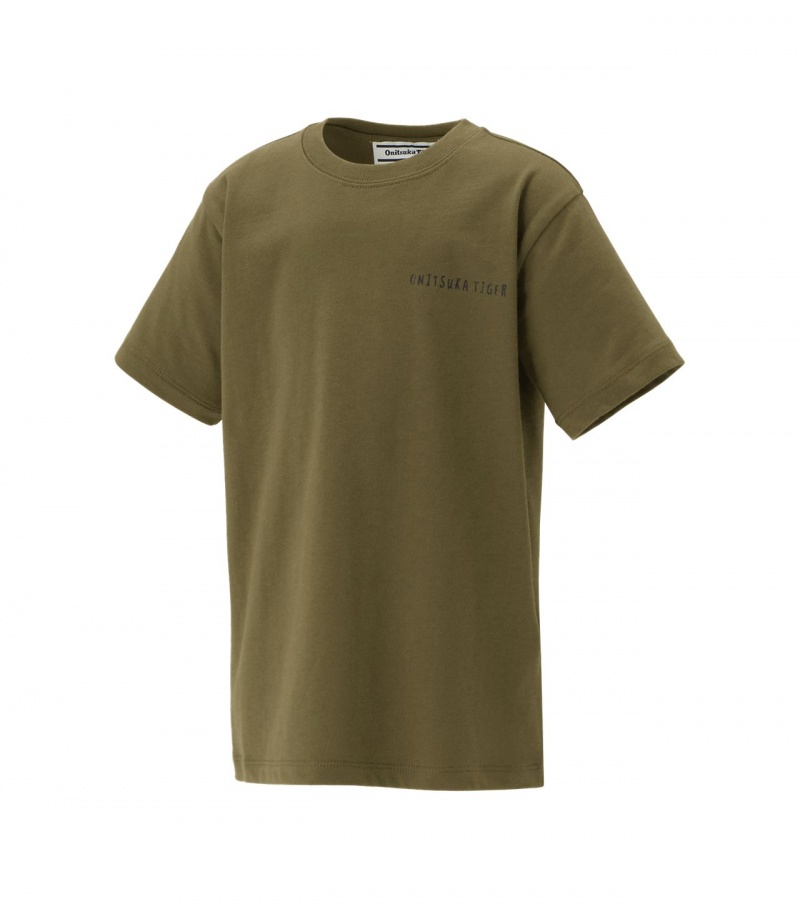 Khaki Onitsuka Tiger Graphic T Shirts | 23189-HXQT