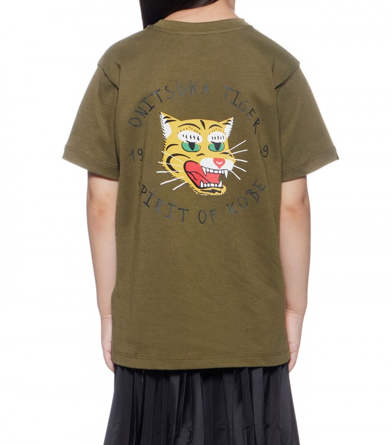 Khaki Onitsuka Tiger Graphic T Shirts | 23189-HXQT