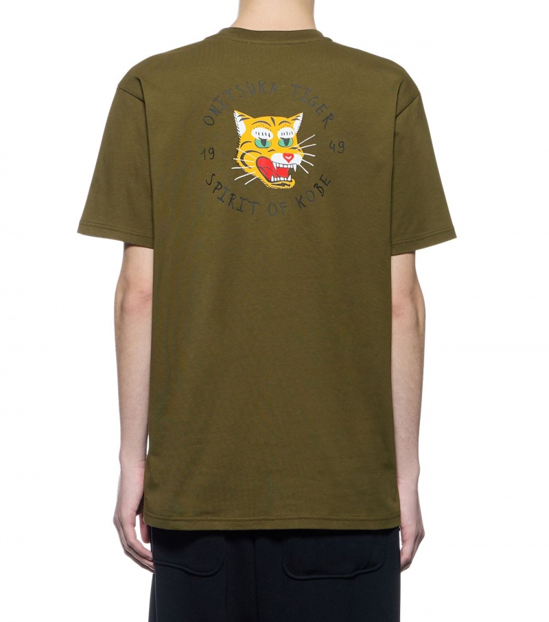 Khaki Onitsuka Tiger Graphic T Shirts | 56782-ATMF