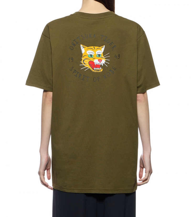 Khaki Onitsuka Tiger Graphic T Shirts | 56782-ATMF