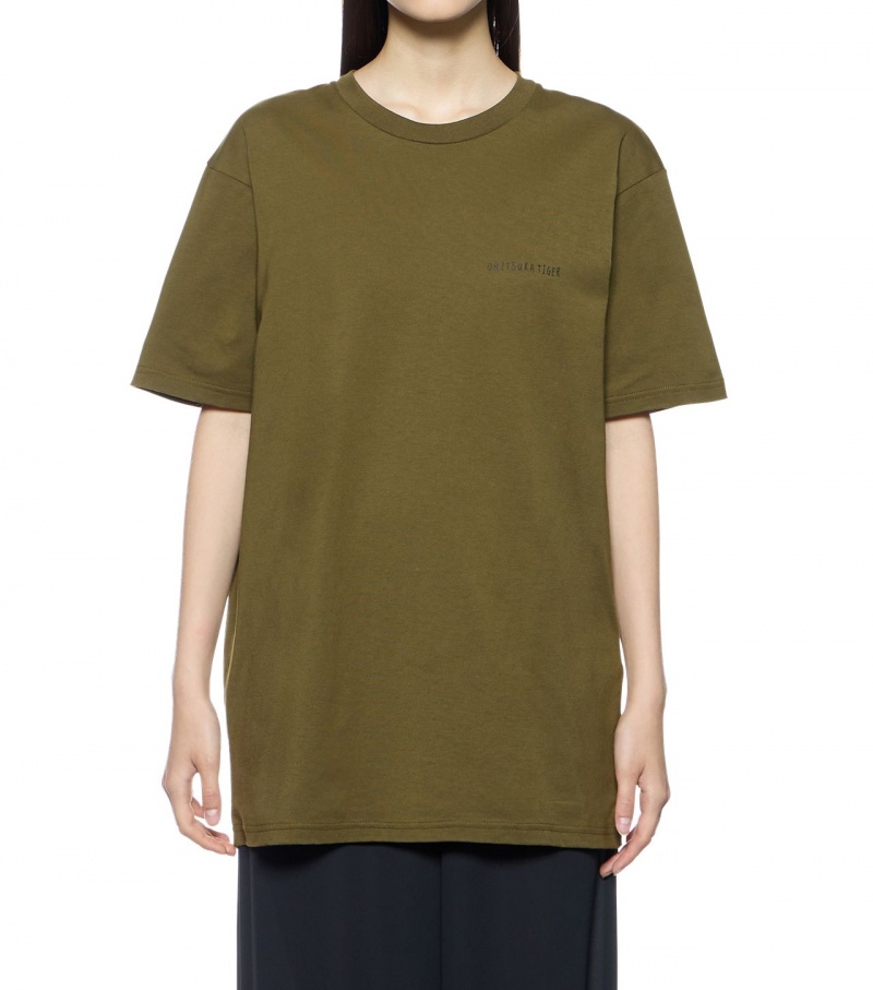 Khaki Onitsuka Tiger Graphic T Shirts | 87492-FOKB