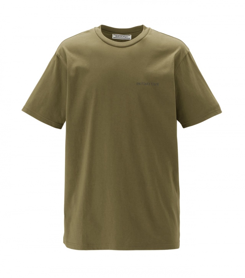 Khaki Onitsuka Tiger Graphic T Shirts | 87492-FOKB