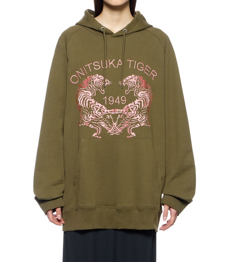 Khaki Onitsuka Tiger Sweat Hoodie | 02854-UJOE