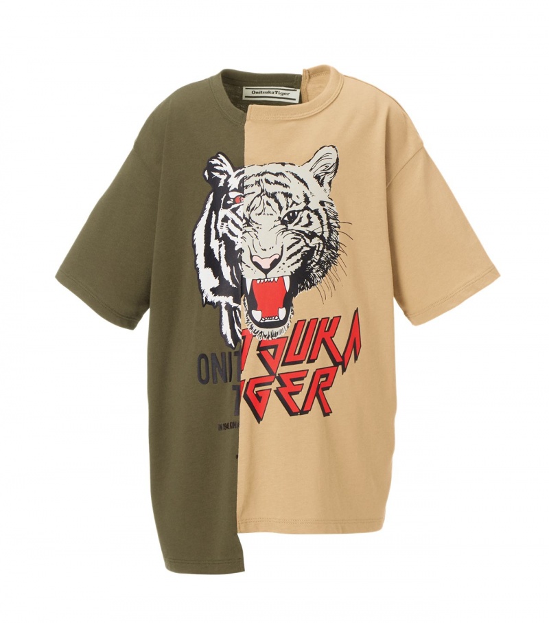 Khaki / Beige Onitsuka Tiger Graphic T Shirts | 69510-LHCK