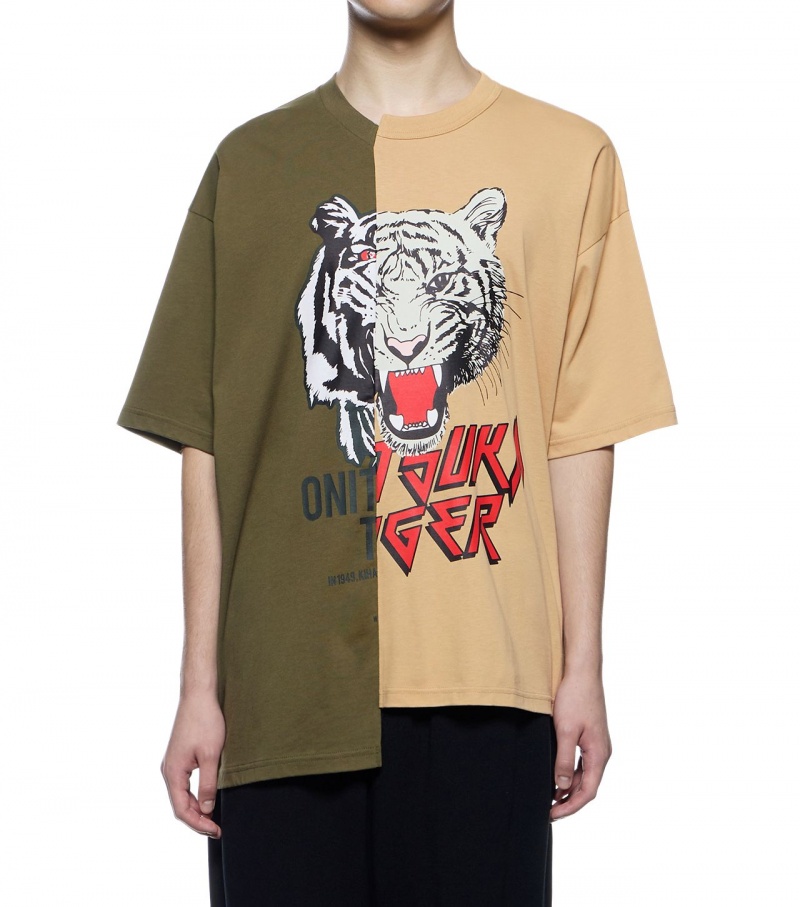 Khaki / Beige Onitsuka Tiger Graphic T Shirts | 20498-IZQN