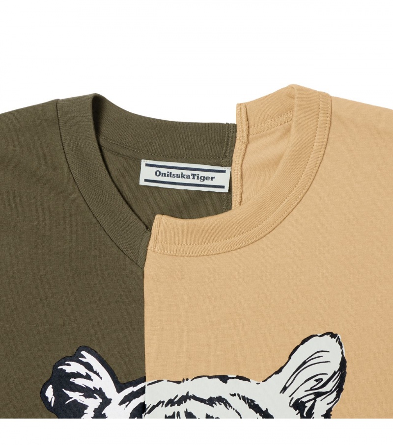 Khaki / Beige Onitsuka Tiger Graphic T Shirts | 20498-IZQN