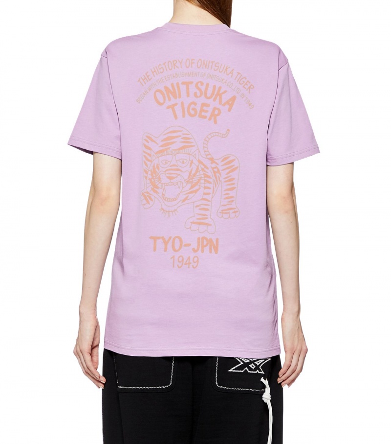 Lavender Onitsuka Tiger Graphic T Shirts | 08951-WRGM