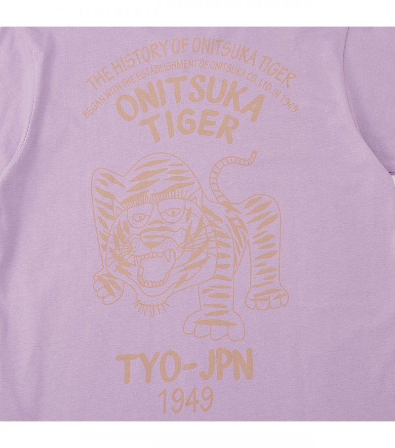 Lavender Onitsuka Tiger Graphic T Shirts | 28075-IOCV