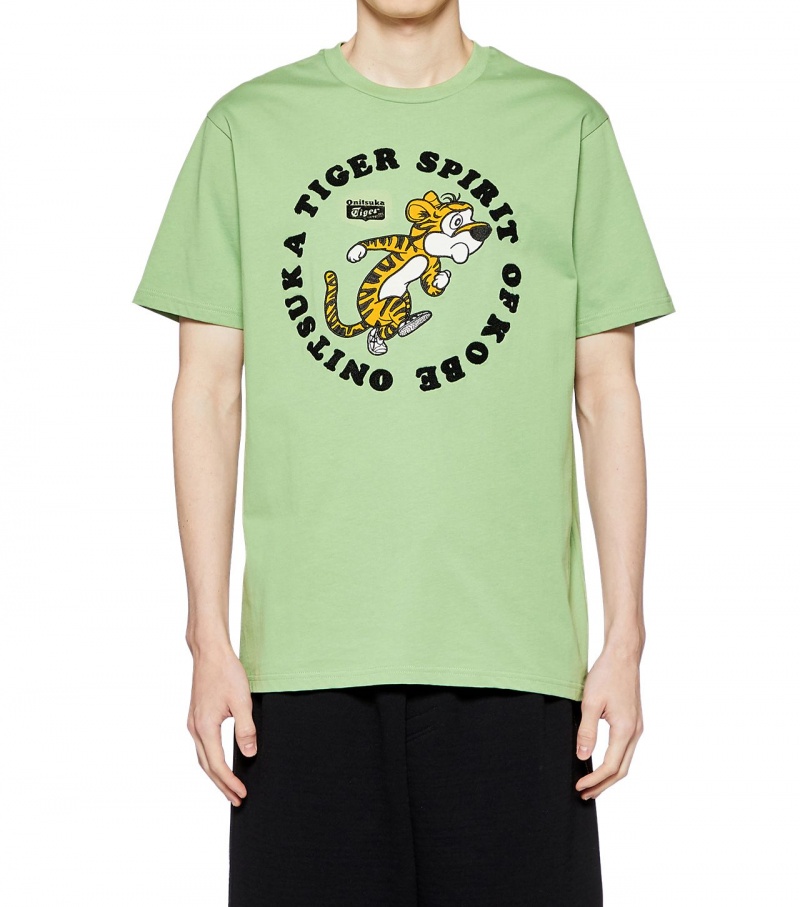 Light Green Onitsuka Tiger Graphic T Shirts | 47801-BWJC