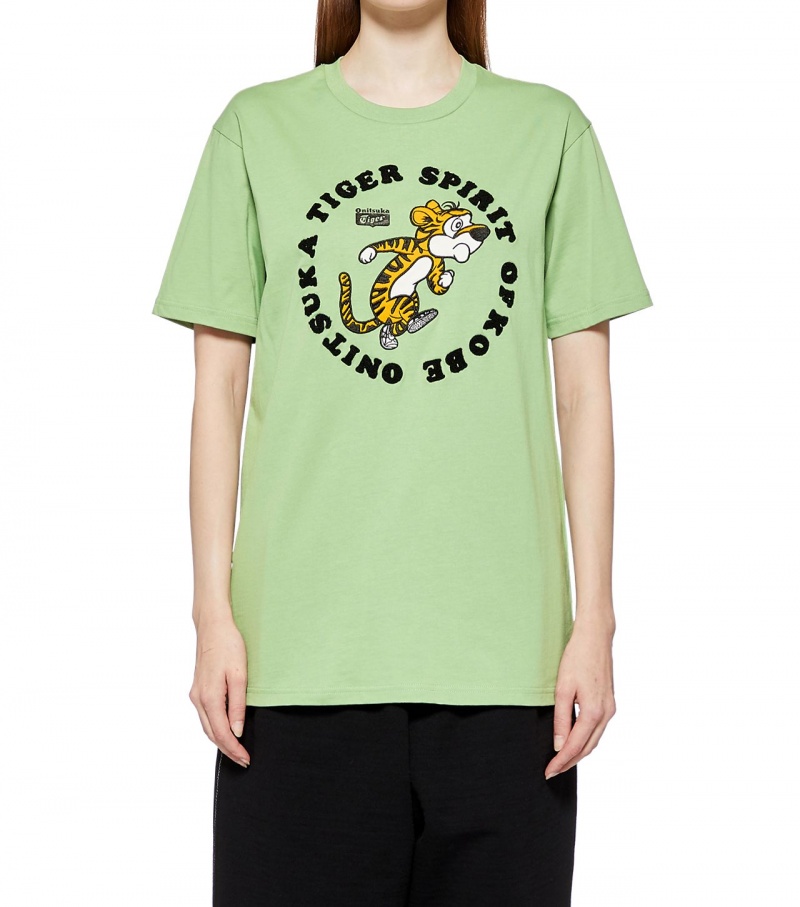 Light Green Onitsuka Tiger Graphic T Shirts | 47801-BWJC