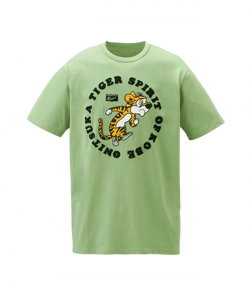 Light Green Onitsuka Tiger Graphic T Shirts | 48729-WFED