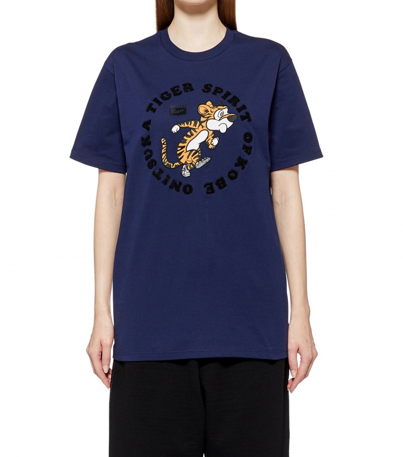 Navy Onitsuka Tiger Graphic T Shirts | 02861-ILTE