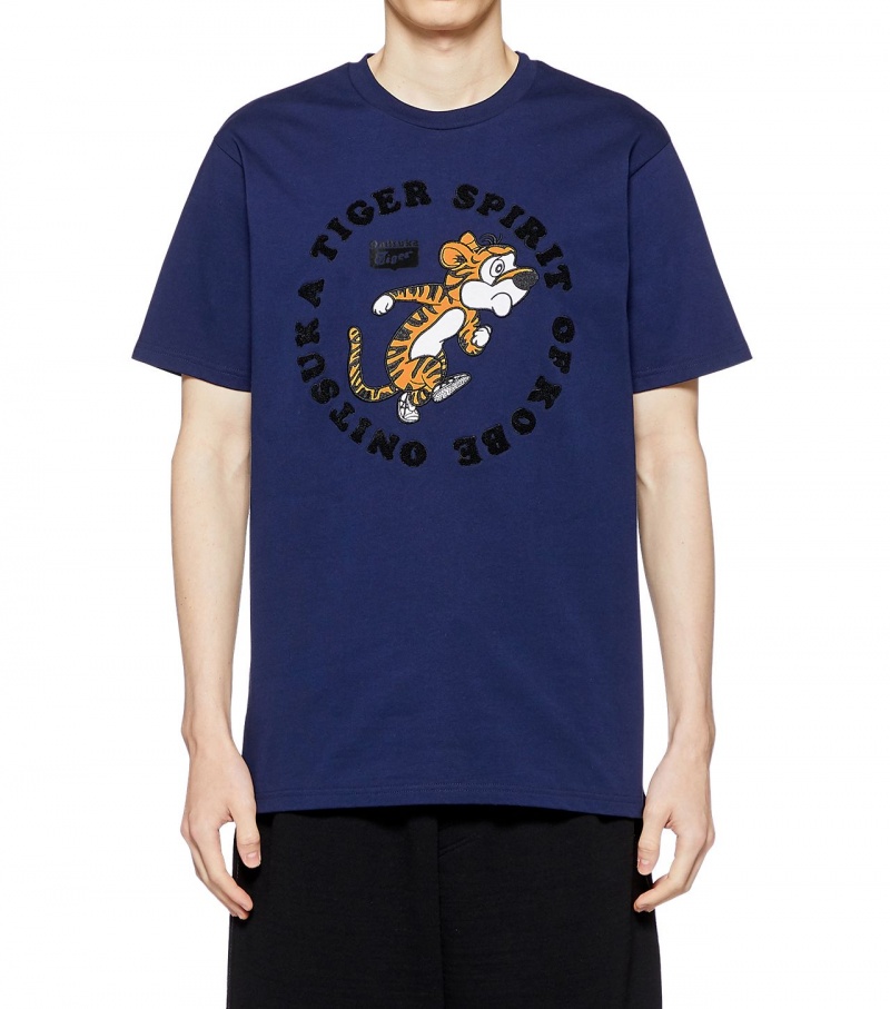 Navy Onitsuka Tiger Graphic T Shirts | 03528-UGWQ