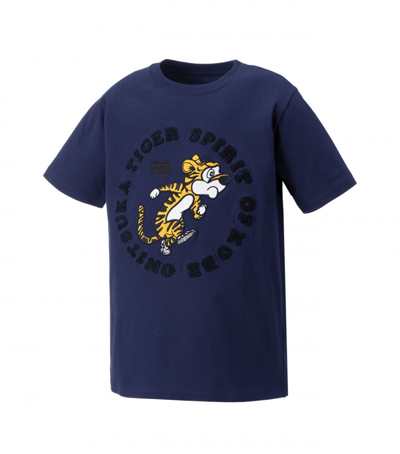 Navy Onitsuka Tiger Graphic T Shirts | 50689-QUDR