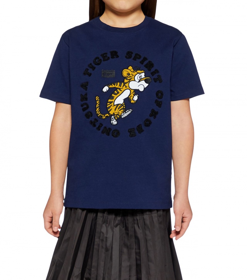 Navy Onitsuka Tiger Graphic T Shirts | 50689-QUDR