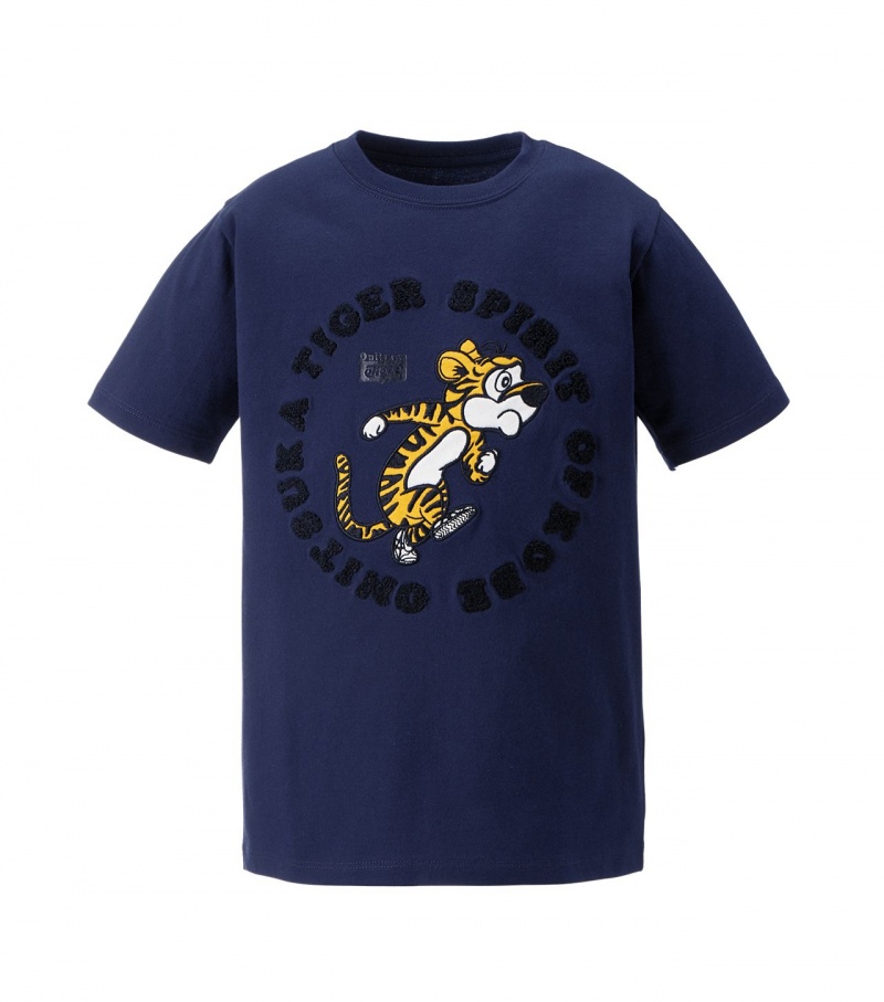 Navy Onitsuka Tiger Graphic T Shirts | 50689-QUDR