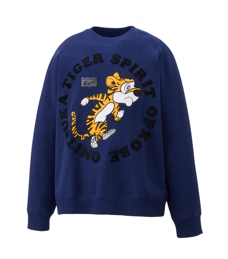 Navy Onitsuka Tiger Sweat Tops | 46758-YNRF