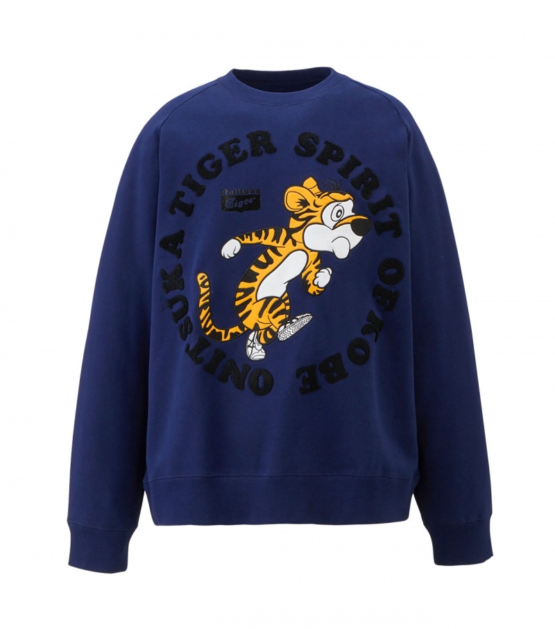 Navy Onitsuka Tiger Sweat Tops | 93815-VQTM