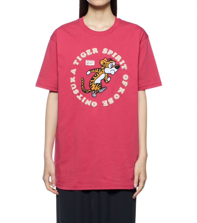 Pink Onitsuka Tiger Graphic T Shirts | 29604-BMWY