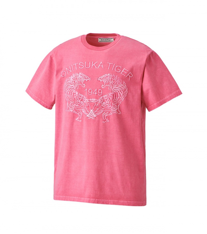 Pink Onitsuka Tiger Graphic T Shirts | 79865-HPTY