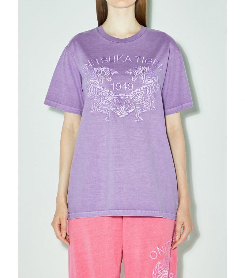 Pink Onitsuka Tiger Graphic T Shirts | 79865-HPTY