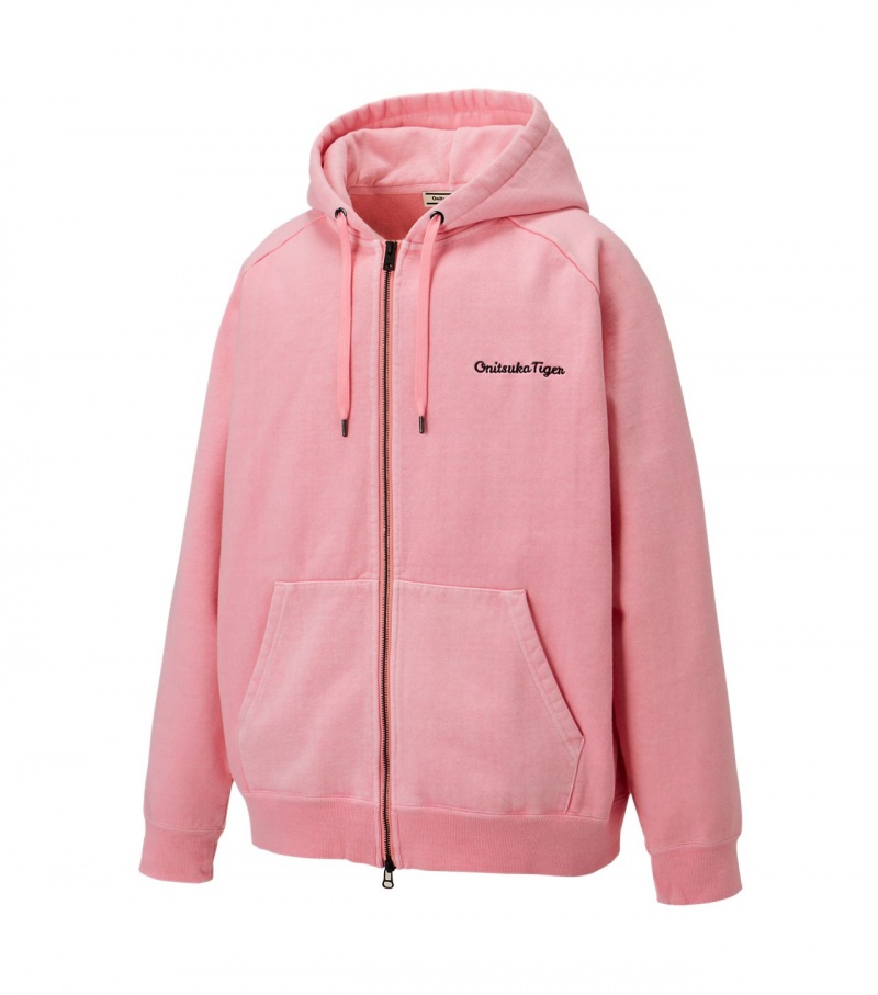 Pink Onitsuka Tiger Washed Zip Up Hoodie | 49281-CEDO