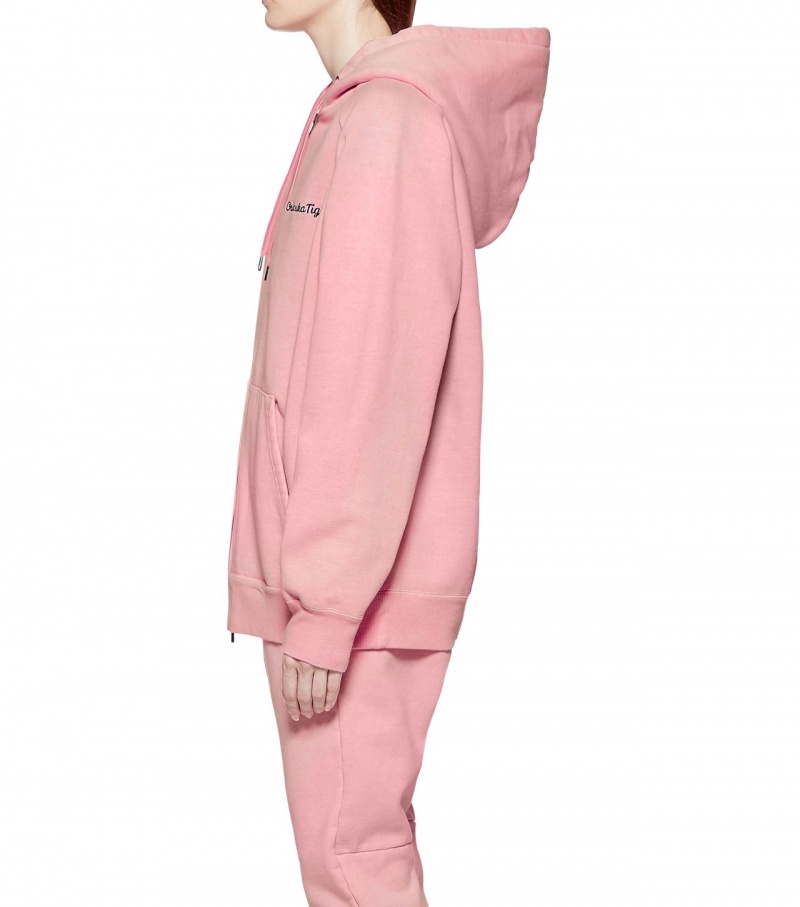 Pink Onitsuka Tiger Washed Zip Up Hoodie | 49281-CEDO