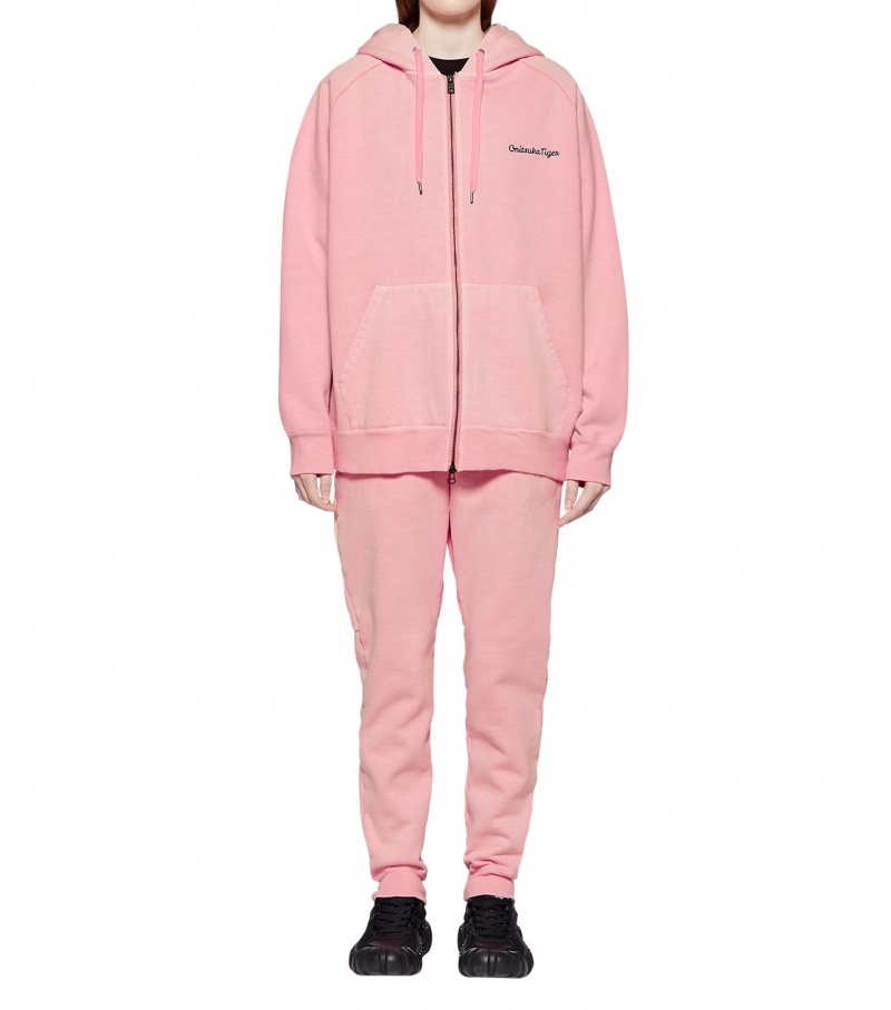 Pink Onitsuka Tiger Washed Zip Up Hoodie | 43708-CQLJ