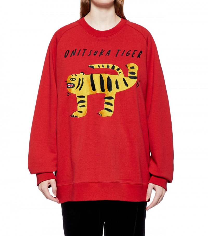 Red Onitsuka Tiger Sweat Tops | 84712-FGQK