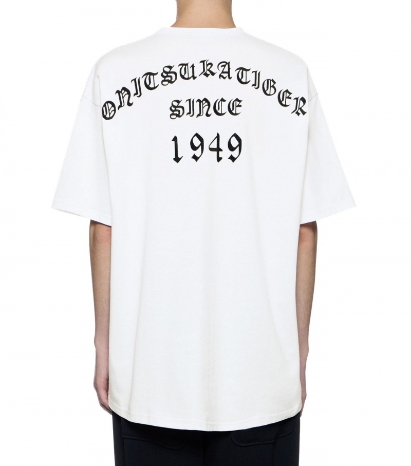 White Onitsuka Tiger Graphic T Shirts | 08157-UFKS